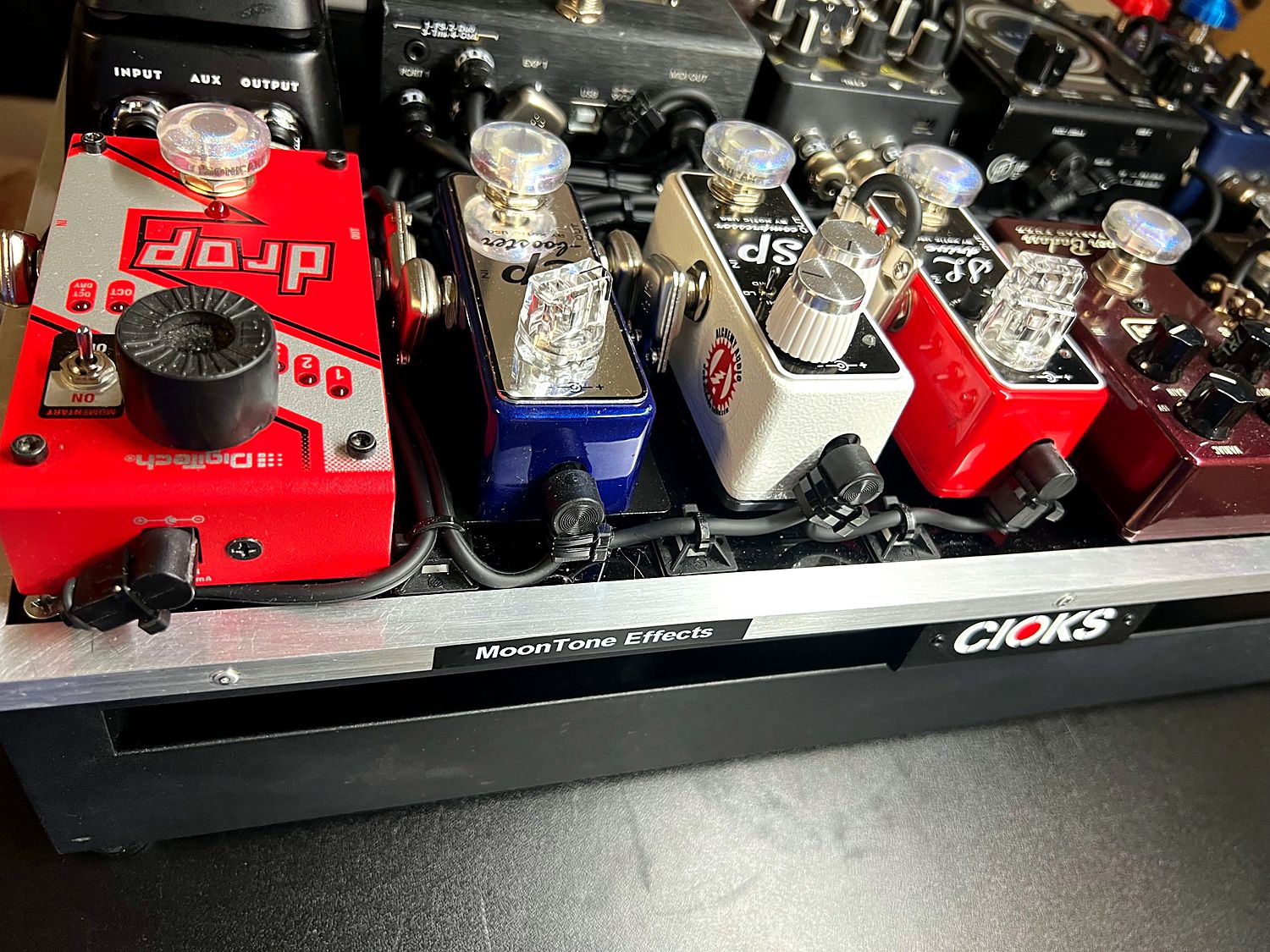 Close-up of pedals and wiring on the Patriot